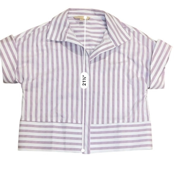 Hope & Harlow striped button down cropped mixed stripe purple preppy nautical S - Picture 8 of 11